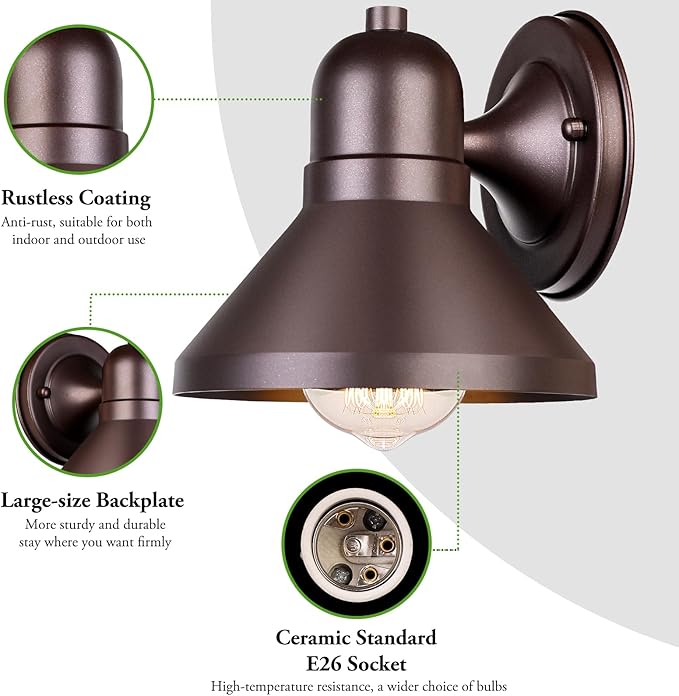 Brightever Outdoor Barn Wall Light Fixtures, 2-Pack Brown Exterior Wall Lantern, Waterproof Anti-Rust Lighting with E26 Socket, Small Outside Lights for House, Patio, Playhouse, Garage
