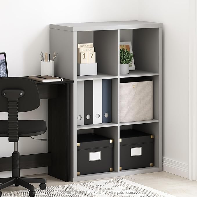 Furinno Cubicle Open Back Decorative Cube Storage Organizer, 6-Cube, Light Grey
