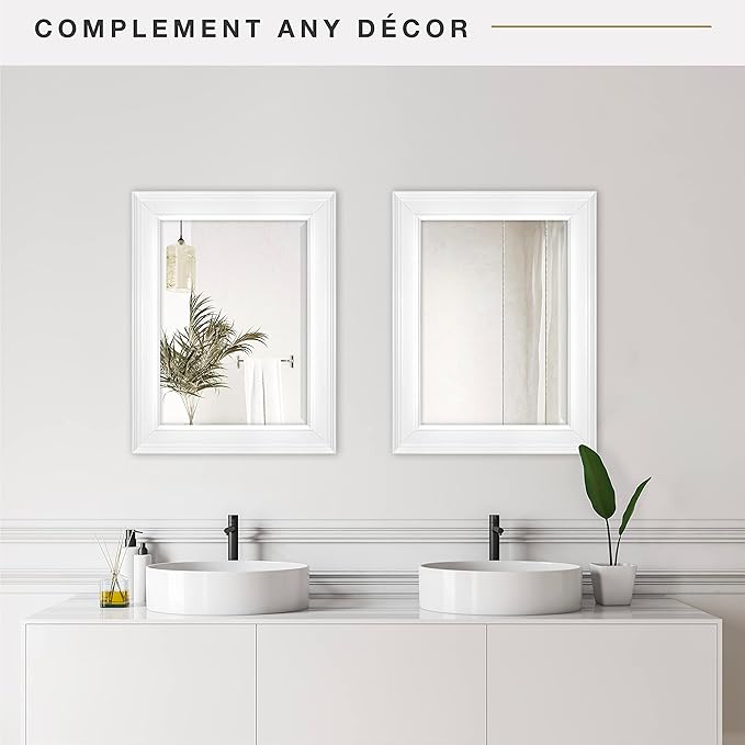 MCS 15 x21 Inch Wall Mirror, 21x27 Inch Overall Size, White (20450)