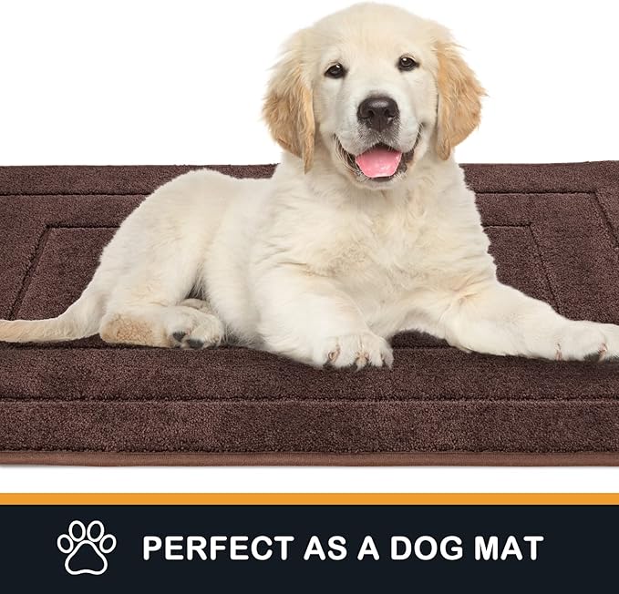 PURRUGS Dirt Trapping Door Mat 24" x 35.5", Non-Slip/Skid Machine Washable Entryway Rug, Dog Doormat, Super Absorbent Welcome Mat for Muddy Wet Shoes and Paws, Brown