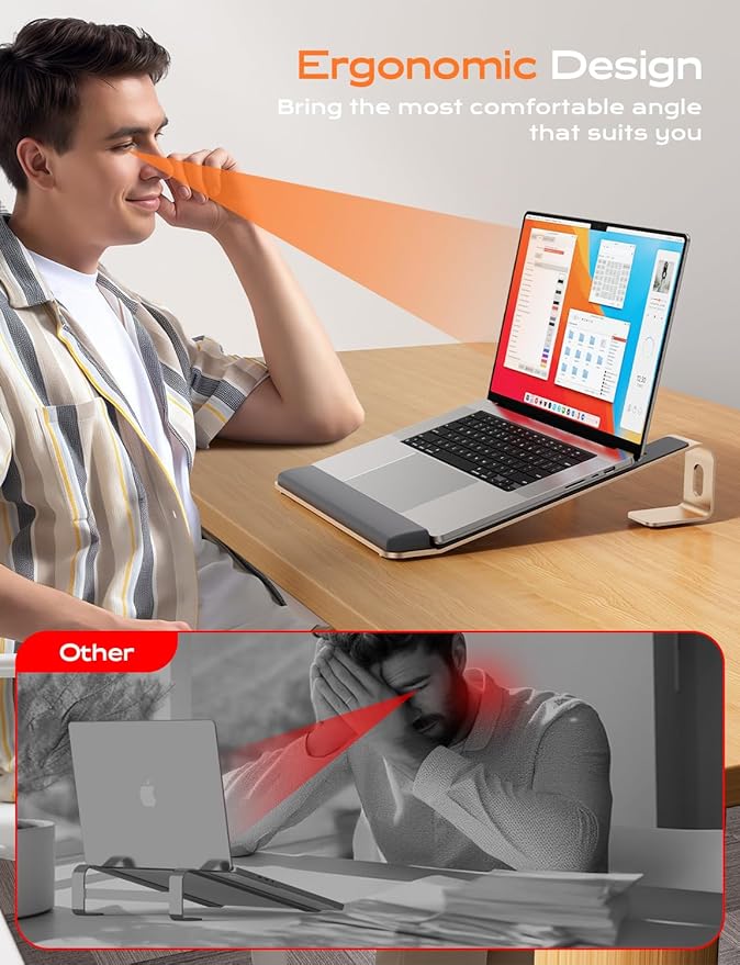 Laptop Stand for Desk, Laptop Stand with Wrist Support, Ergonomic Detachable Laptop Riser, Mount, Holder Notebook Computer Stand for MacBook Air Pro, HP, Dell, XPS, HP (10-17") Laptops - Gold