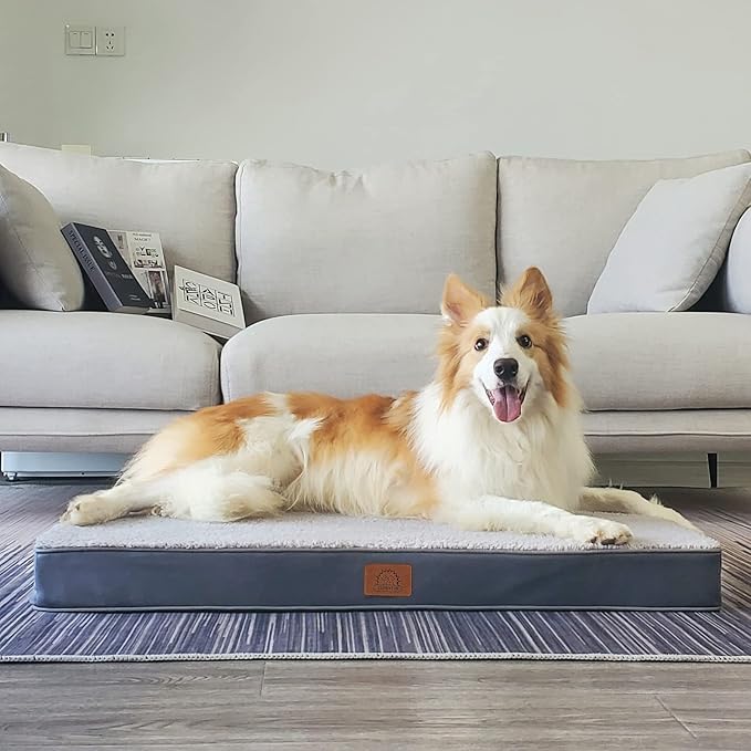 Sunheir Washable Extra Large Dog Bed Covers Soft Plush Replacement, Waterproof Dog Bed Liner, Pet Bed Cover with Zipper 44x32x3 Inches, Grey, Cover Only