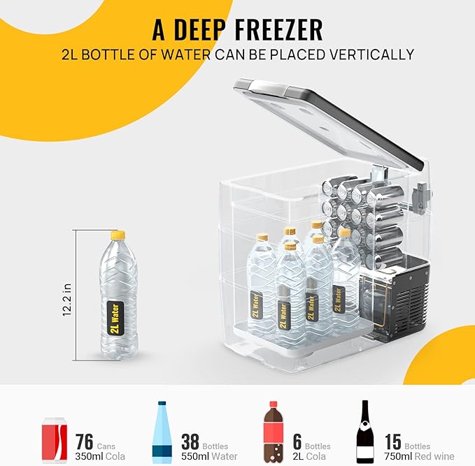 BougeRV 12V Portable Refrigerator 53 Quart Car Freezer Fridge Electric Cooler12V/24V DC 110~240Volt AC for Camping (Included: 53Qt Insulated Cover)