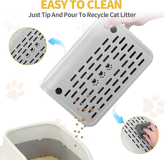 Litter Box Steps for Cats, Easy Clean Cat Litter Box Ramp for Older Cats & Kitten, Anti-Tracking Cat Step Pedal Stool with Filter Function 11.8x8.7x3.9in(Gray)
