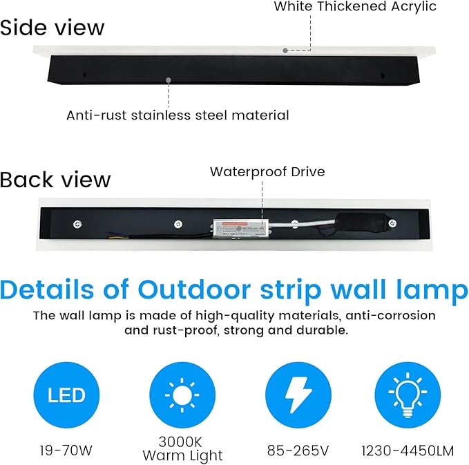 Modern Outdoor Wall Lights - 2pack 23inch Black Exterior Light Fixtures Wall, Porch Lights Outdoor Wall Sconce, Patio Long Strip Wall Light Fixtur Outside for Garage, House