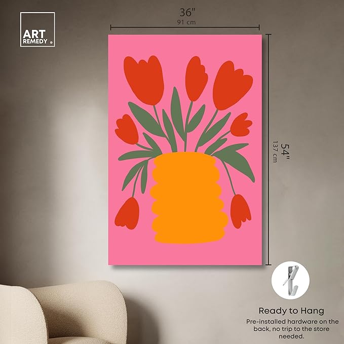 Art Remedy Bright Romantic Tulips Canvas Boho Colorful Wall Art, Gallery Wrapped, 36" x 54"