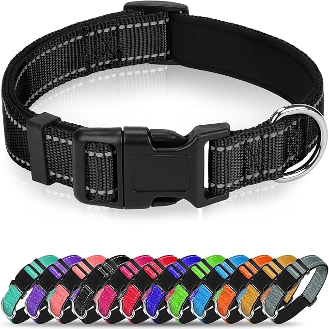Reflective Dog Collar for Extra Large Dogs, Adjustable Collar with Soft Neoprene Padded, Durable Buckle for Daily Walking,Black,XL