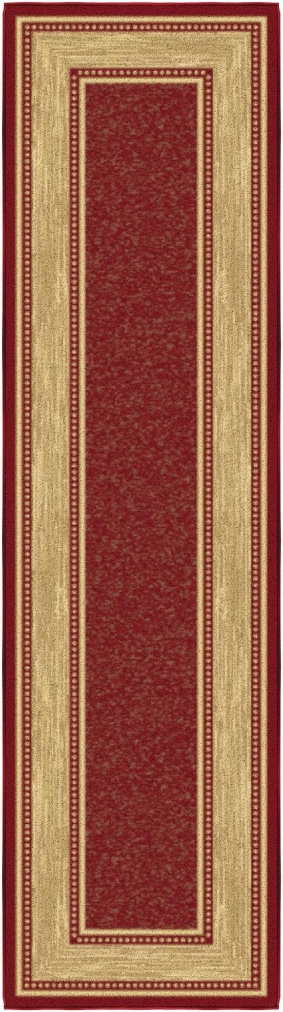 Ottomanson Hallway Runner Rug 1'10" x 6' Non Slip Border Area Rugs Easy to Clean Laundry Rug Runner Durable & Pet Friendly Floor Carpet Runners for Hallways Entryway Living Room Kitchen Bathroom, Red
