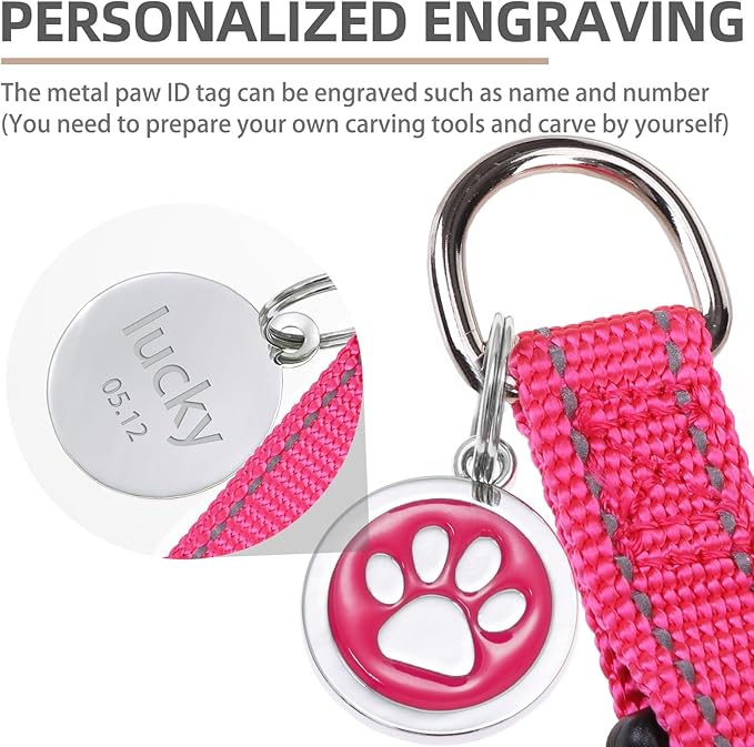 PUPTECK No Pull Dog Harness Soft Adjustable Basic Nylon Step in Puppy Vest Outdoor Walking with ID Tag, Reflecive Pink, S