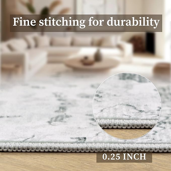 Art&Tuft Washable Rug, Anti-Slip Backing Abstract Area Rugs, Stain Resistant Rugs for Living Room, Foldable Machine Washable Area Rug(Grey, 8'x10')
