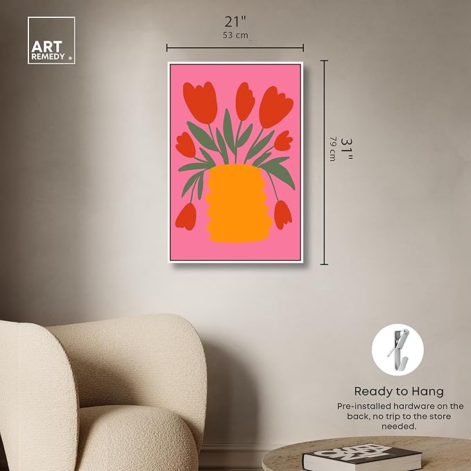 Art Remedy Bright Romantic Tulips Canvas Boho Colorful Wall Art, White Frame, 20" x 30"