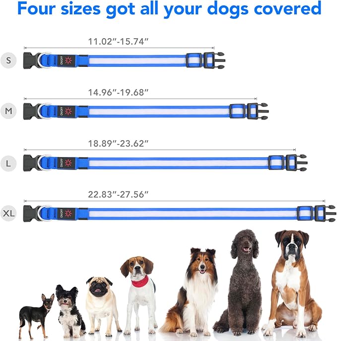 Vizpet LED Dog Collar, Light Up Dog Collar Adjustable USB Rechargeable Super Bright Safety Light Glowing Collars for Dog(Large,Blue)