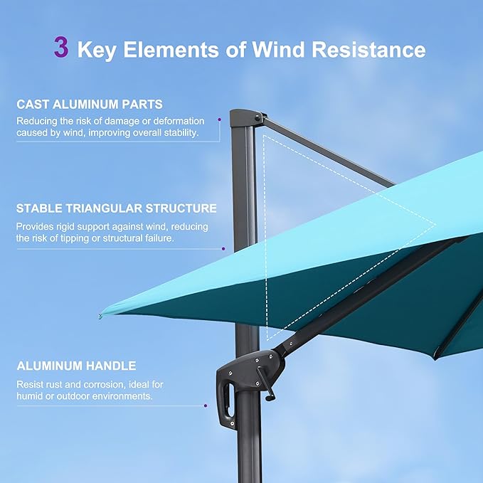 PURPLE LEAF 9' X 12' Patio Umbrella with Base Outdoor Rectangle Umbrella Large Cantilever Umbrella Heavy Duty Outdoor Market Umbrella for Garden Deck Backyard Pool Turquoise Blue