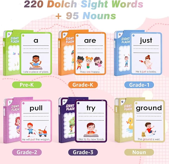 Dolch Sight Words Flash Cards Kindergarten, Toddler Flash Cards Ages 3-4