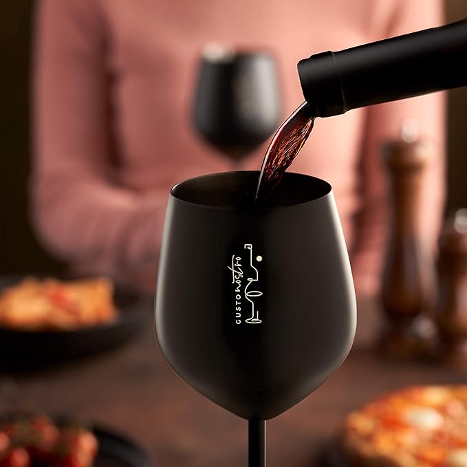 Gusto Nostro Stainless Steel Wine Glass - 18 oz - Unbreakable Black Wine Glasses for Travel, Camping and Pool - Fancy, Unique and Cool Portable Metal Wine Glass for Outdoor Events, Picnics (Set of 2)