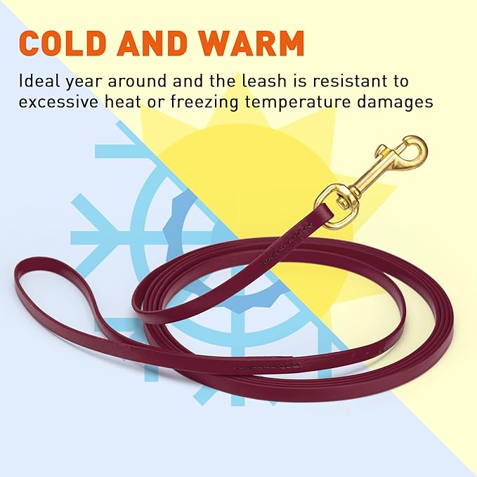 Viper Biothane K9 Working Dog Leash Waterproof Lead for Tracking Training Schutzhund Odor-Proof Long Line with Solid Brass Snap for Puppy Medium and Large Dogs, 10ft Merlot Burgundy