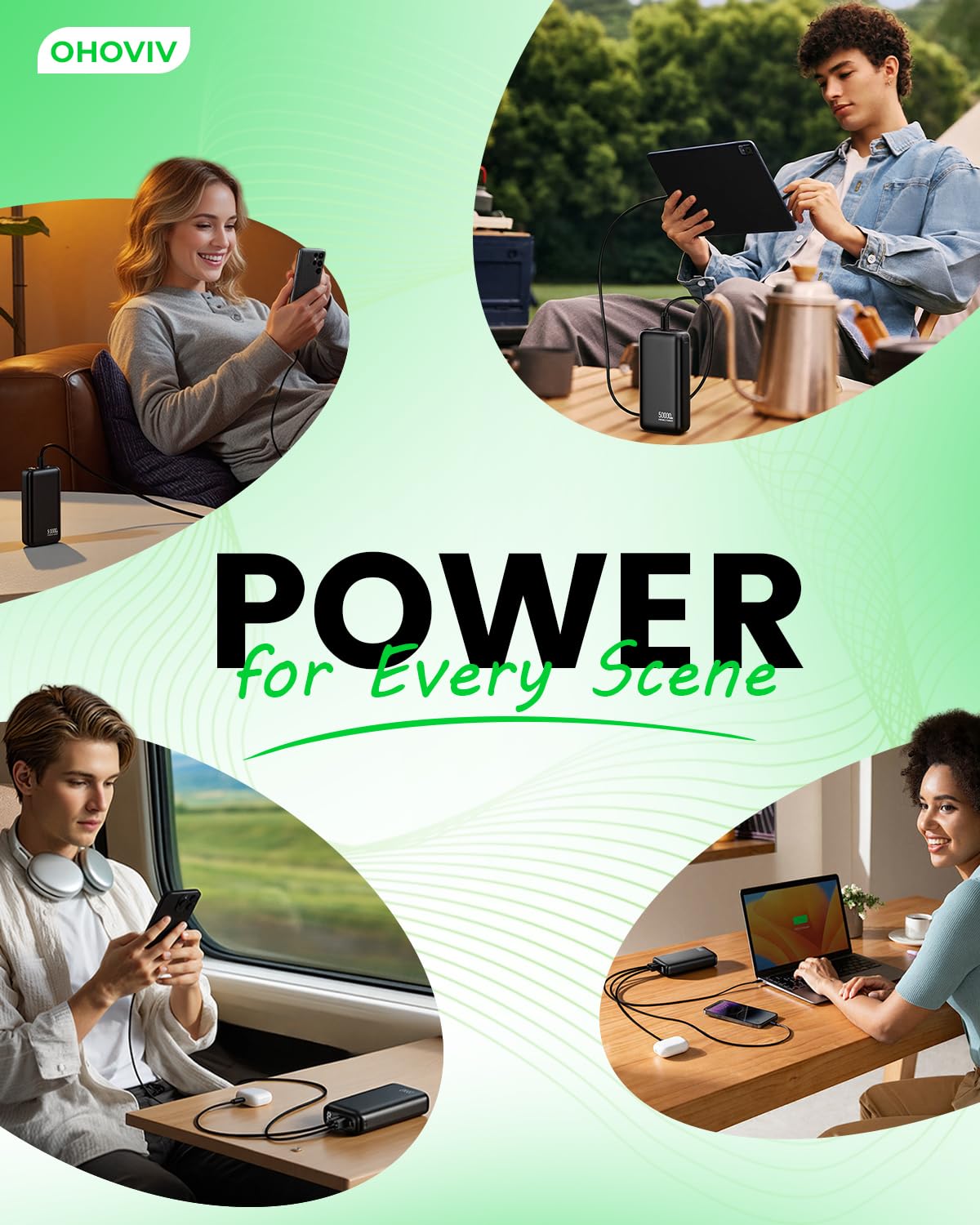 OHOVIV Portable Power Bank - 50000mAh, 22.5W