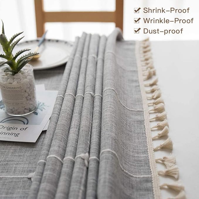 Deep Dream Tablecloths, Embroidered Waterproof Table Cloth Cotton Linen Wrinkle Free Anti-Fading Table Cover Decoration for Kitchen Dinning Party Christmas, 55 x 140 Inch - Gray