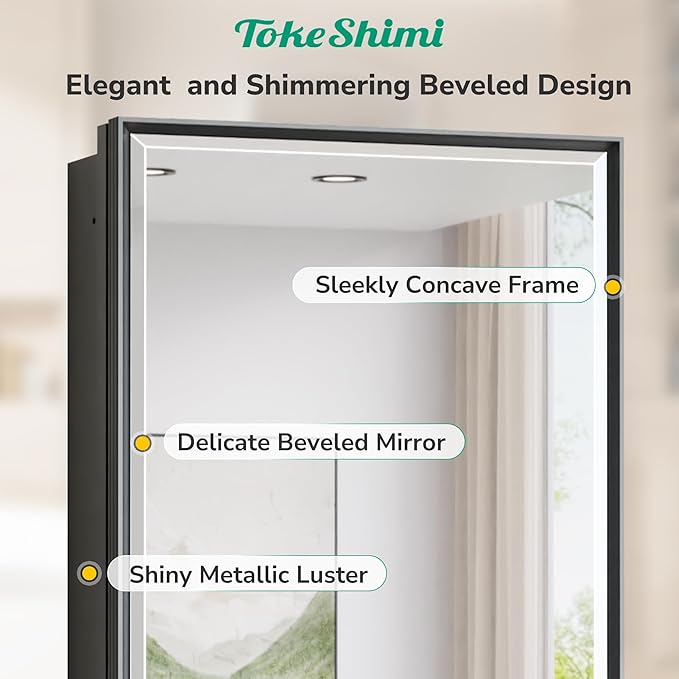 TokeShimi 24x26 Recessed Medicine Cabinet with Mirror Wall Mounted, Metal Beveled Mirror with Storage for Bathroom Vanity, Aluminum Alloy Medicine Cabinet Mirrored Black