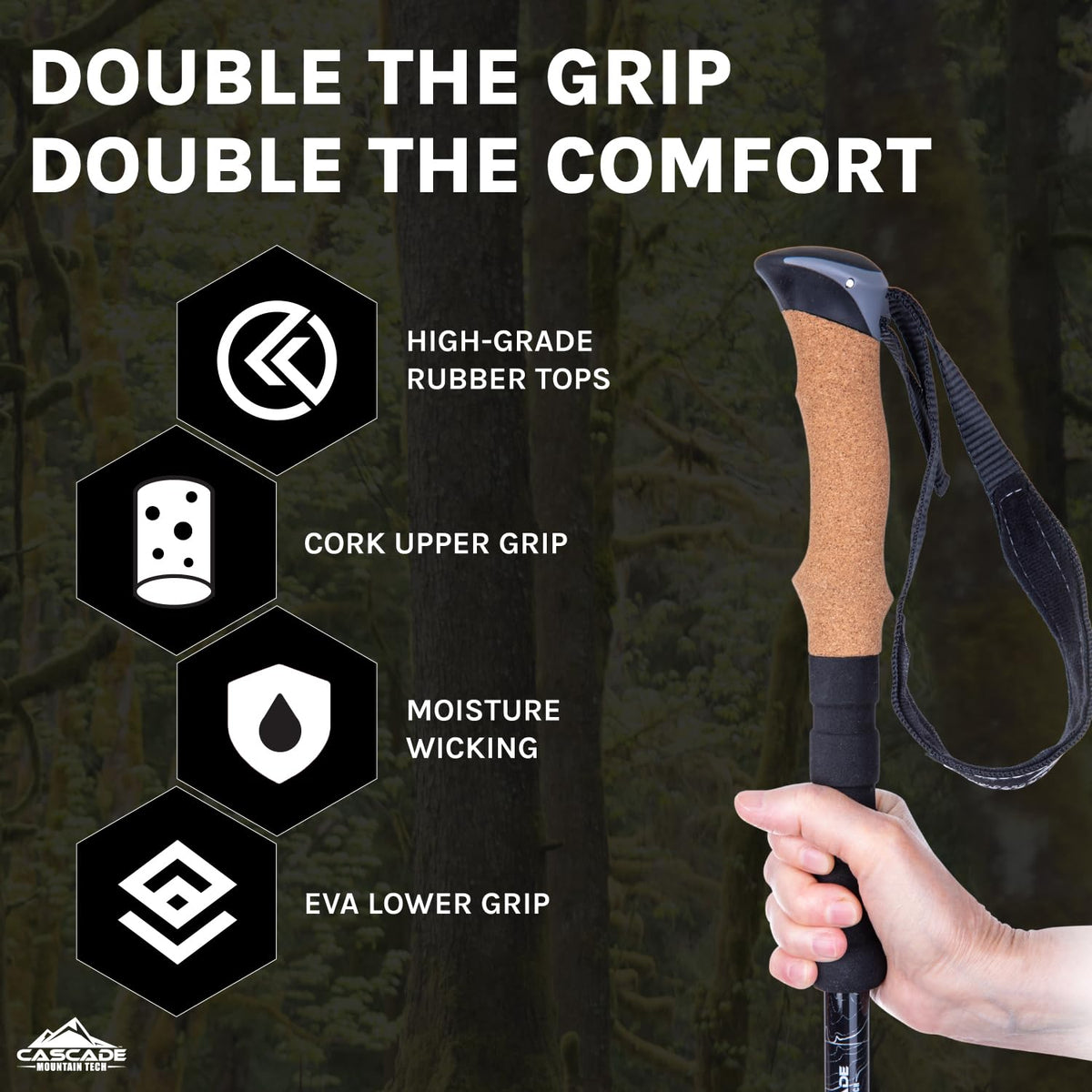 Cascade Mountain Tech Trekking Poles - Carbon Fiber, Adjustable, Green