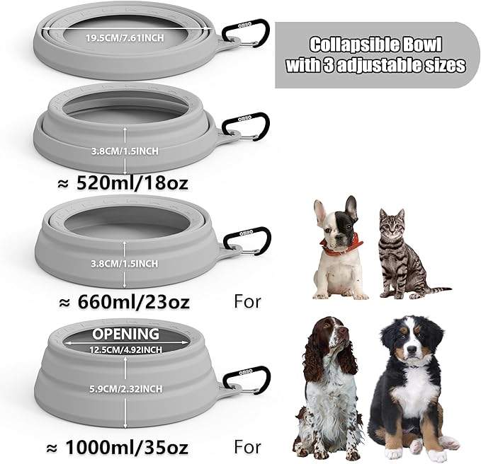 OHMO Spill Proof Collapsible Dog Water Bowl Large 34oz for Cars, No Splash Portable Bowls for Dog Travel, Pet Essentials for Road Trips, Cat Travel Accessories