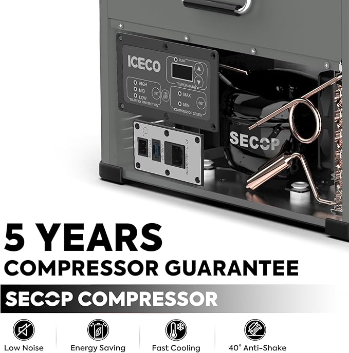 ICECO VL45 Portable Refrigerator with SECOP Compressor, 45 Liters Platinum Compact Refrigerator, DC 12/24V, AC 110-240V, 0℉ to 50℉, Home & Car Use (with Insulated Cover)