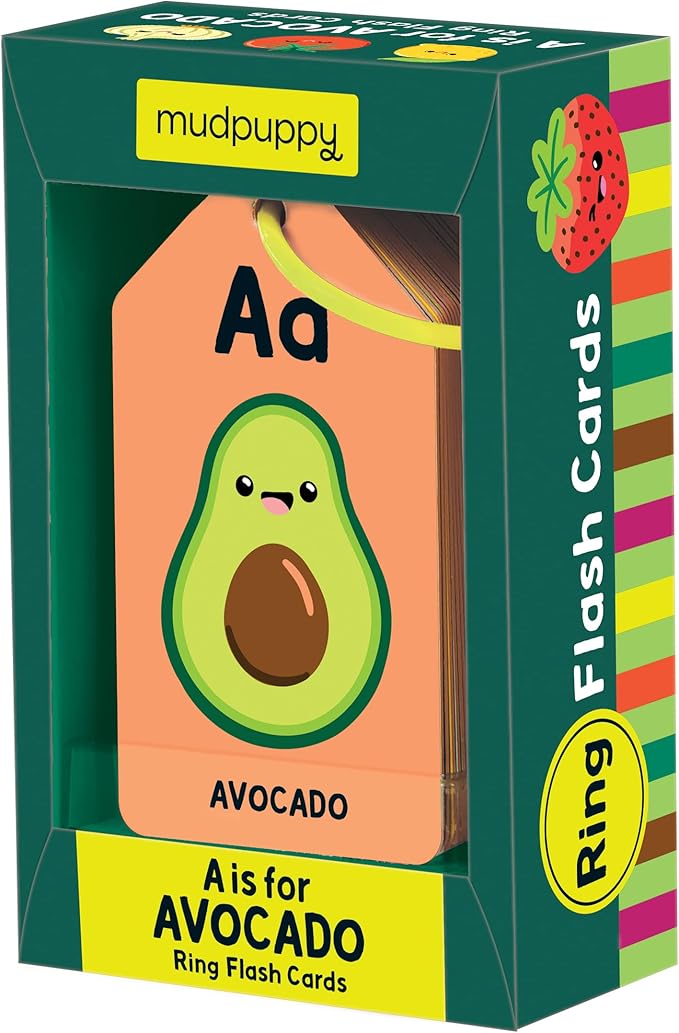 Mudpuppy A is for Avocado — Ring Flashcards 26 Durable Double Sided Alphabet Food Cards and Reclosable Ring with Colorful Art for Babies Age 1+ Perfect for Preschool Or Travel for Teacher and Parents