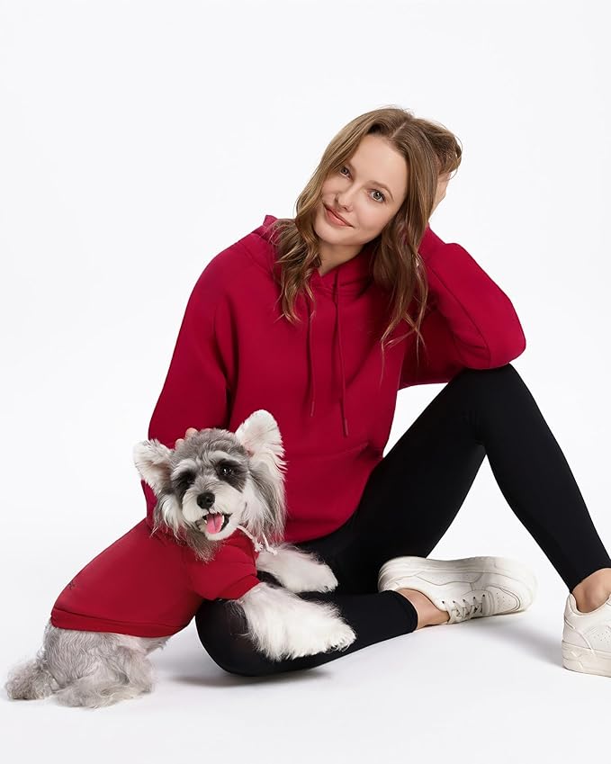 XPUDAC Matching Hoodie for Dogs and Humans Fleece Sweatshirt Soft Warm Pet Hoodie Sweater for Large Small Medium Dog and Owner Matching Clothes Cold Weather, Red, 4X-Large