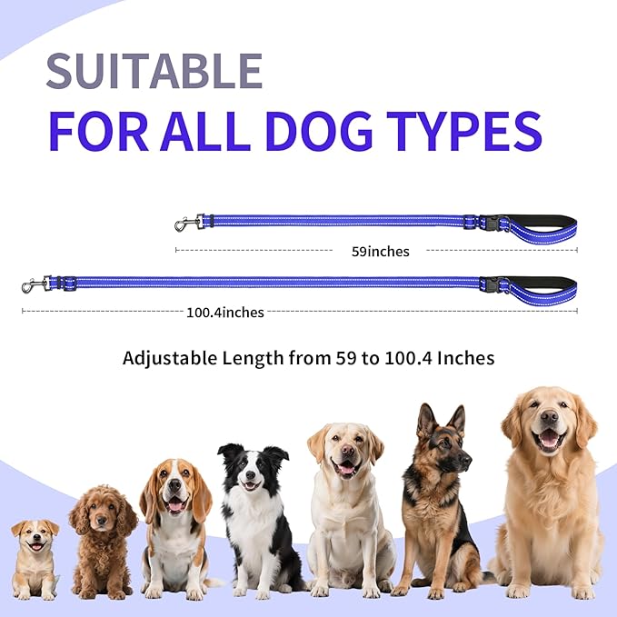 Kazazoo Hands-Free Dog Leash Adjustable Length 5-8 Ft, Waist for Dog Walking, Running for Small &Medium Dogs with Reflective Strips, Ballistic Nylon, Waist Belt, Lightweight Blue