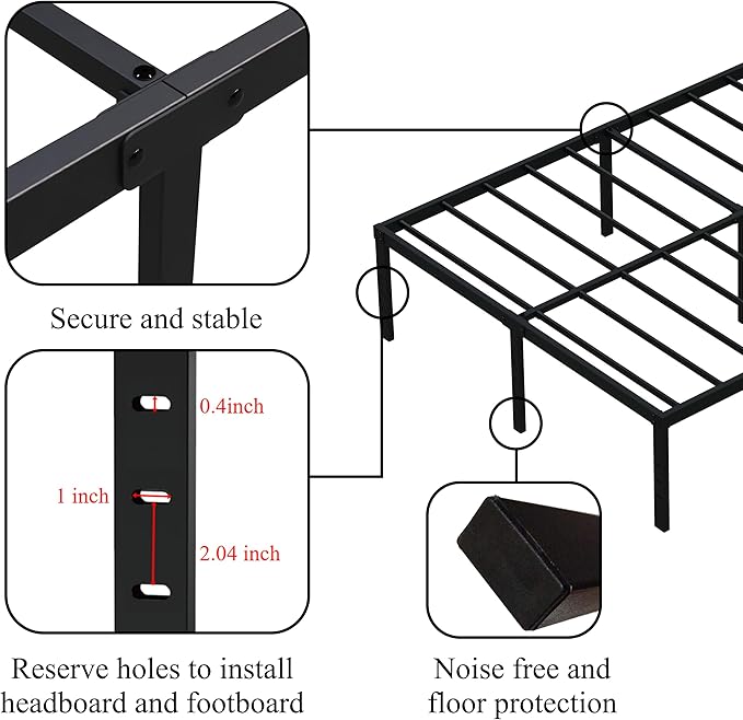16 Inch Full Size Bed Frame No Box Spring Need, Metal Platform Full Bed Frames with 14 Inch Storage, 3,500 lbs Heavy Duty Steel Slats Support, Easy Assembly Mattress Foundation