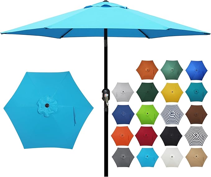 Blissun 7.5 ft Patio Umbrella, Yard Umbrella, Outdoor Market Umbrella with Push Button Tilt Crank (Light Blue)