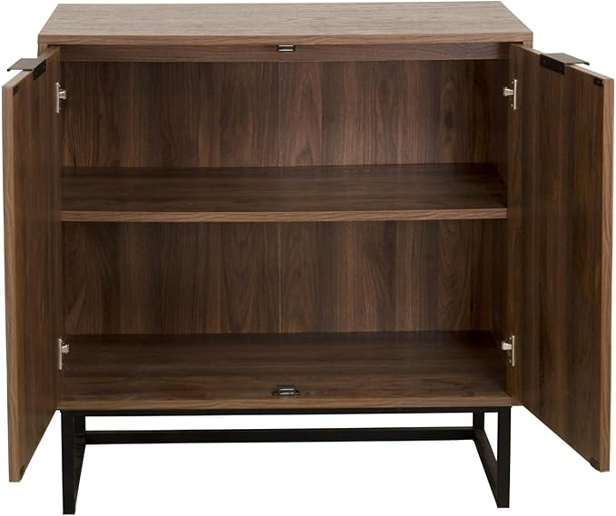Nathan James Enloe Modern Sideboard Buffet Storage Accent Cabinet with Doors in a Rustic Walnut Finish and Black Matte Metal Base for Hallway, Entryway, Kitchen or Living Room, Walnut/Black