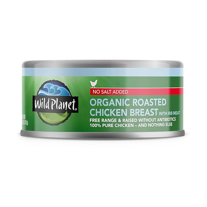 Wild Planet Organic Roasted Chicken Breast with Rib Meat, Skinless and Boneless, No Salt Added, 5 Ounce (Pack of 12)