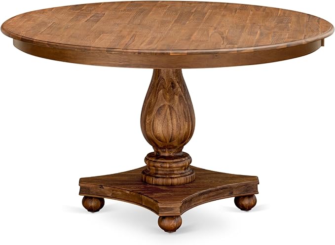 F2MZ7-50N-04 7-Pc Wooden Dining Set Includes a Pedestal Table and 6 Light Tan Polyester Parson Chairs with Padded Back - Antique Walnut