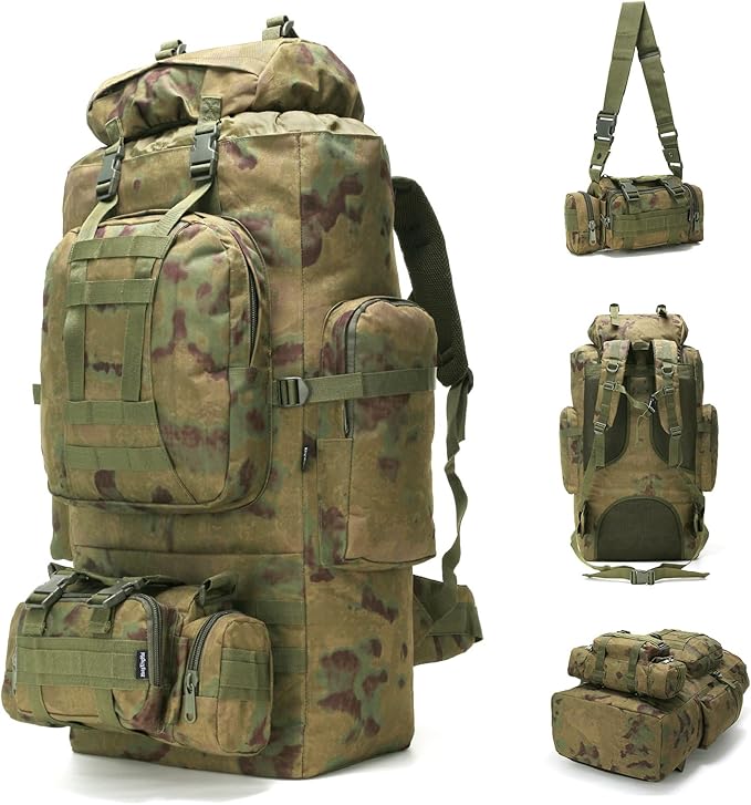 100L Camping Hiking Backpack,Molle military Tactical rucksack backpack,Waterproof Lightweight Hiking Backpack (Ruin Green)