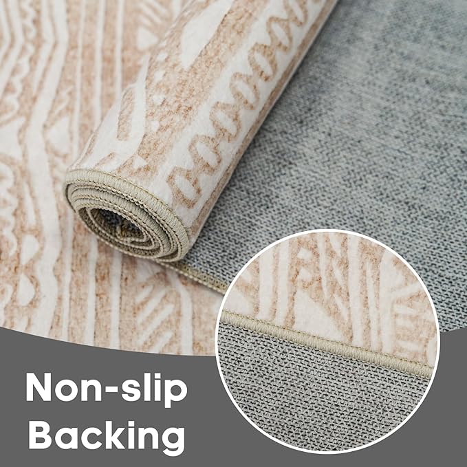 2x6 Rug Runners Washable - Moroccan Hallway Runner Rug Non Slip Kitchen Runner Low Pile Soft Indoor Floor Mat Front Door for Bedroom Entryway Laundry 2x6 Beige