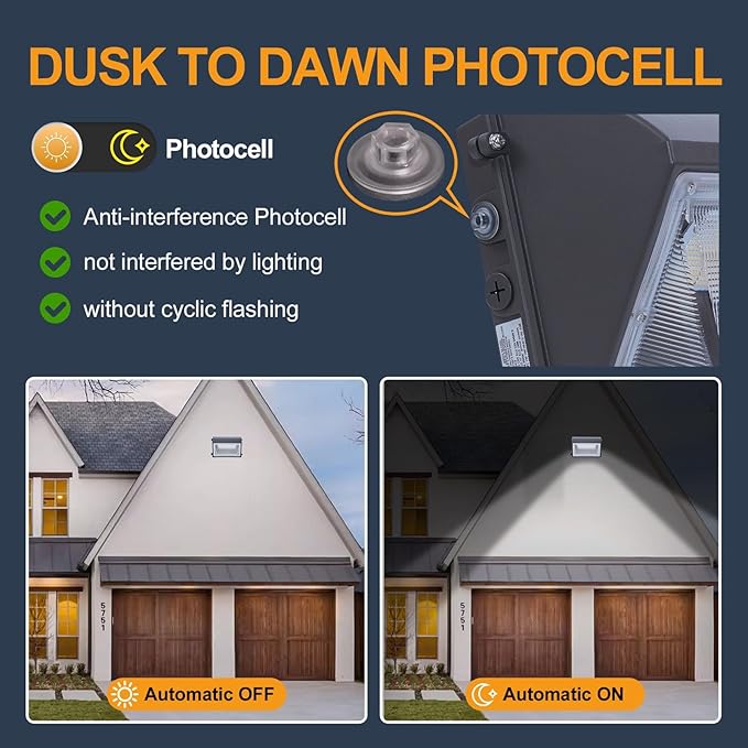 150W LED Wall Pack Light with Photocell 4Pack, 4000/5000/6500K 3CCT, 80/100/120/150W Selectable, Commercial Security Lighting Outdoor LED Wall Lights for Parking Lot Warehouse Barn 100-277V ETL Listed
