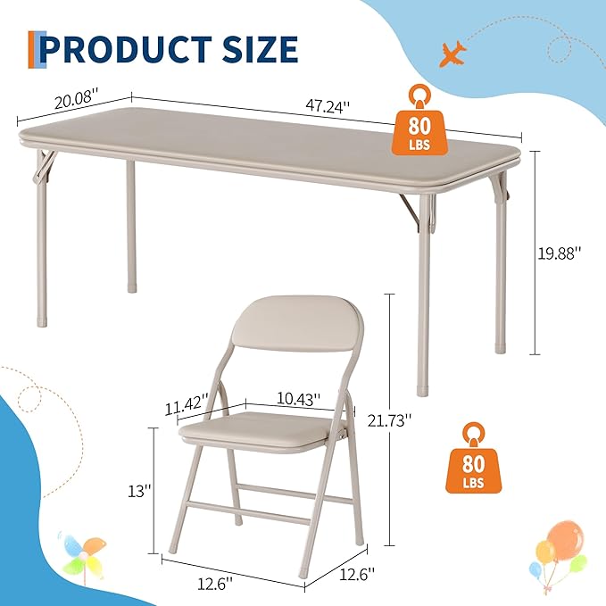 GarveeHome 7-Piece Kids Folding Table and Chairs Set, Toddlers Children's Activity Table and Chairs Set for Dining Room,Daycare,Classrooms