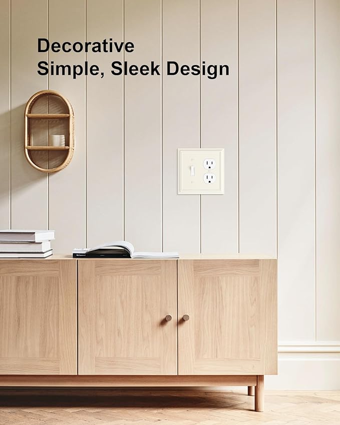 2-Pack Combo Toggle/Duplex Light Switch Cover Plate, Light Almond Outlet Cover Plate, Natural Bamboo Fiber Decorative Wall Receptacle Cover for Electrical Outlets, Light Switch