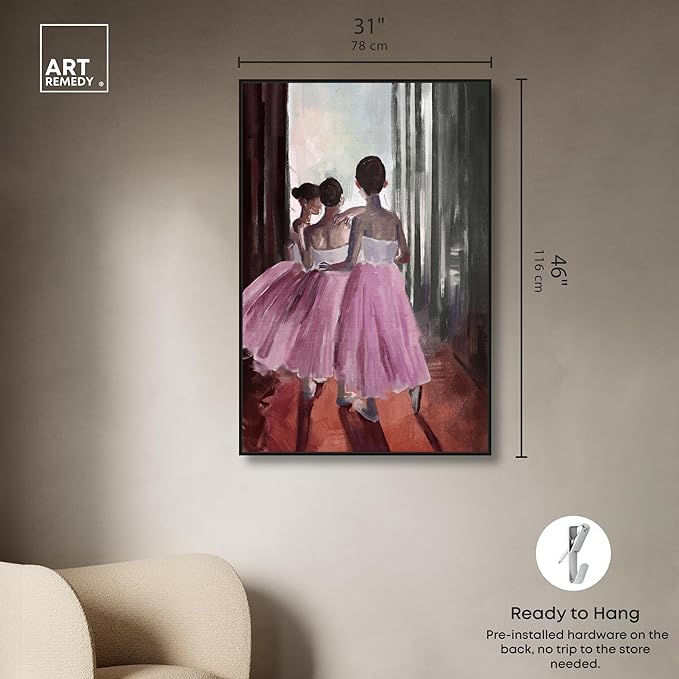 Art Remedy Little Girls Ballerinas Canvas Classic Vintage Wall Art, Black Frame, 30" x 45"