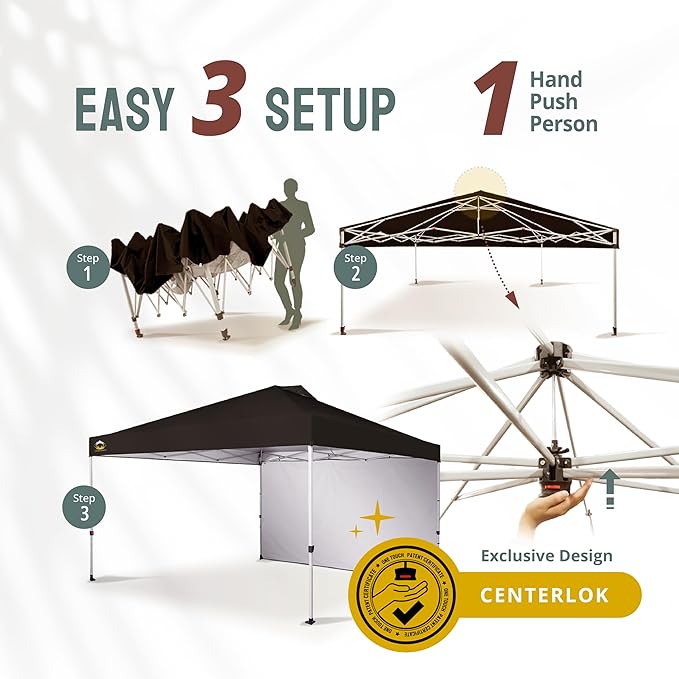 CROWN SHADES 12x12 Pop Up Canopy Tent Instant Commercial with 150D Silver Coated Fabric Including 1 Removable Sidewall, 4 Ropes, 8 Stakes, Weight Bags, STO 'N Go Bag, Black
