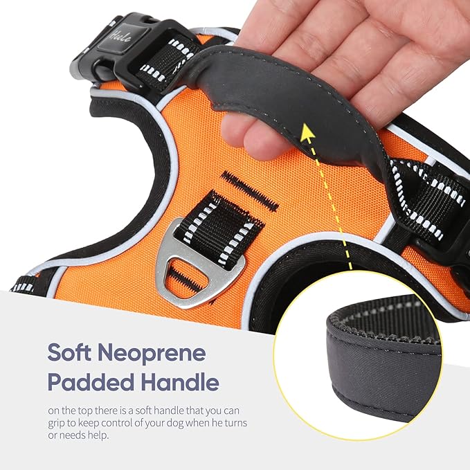 HEELE Dog Harness, No Pull Adjustable Padded Reflective Harness for Small Medium Large Dogs with Handle for Walking Training, Orange, XL
