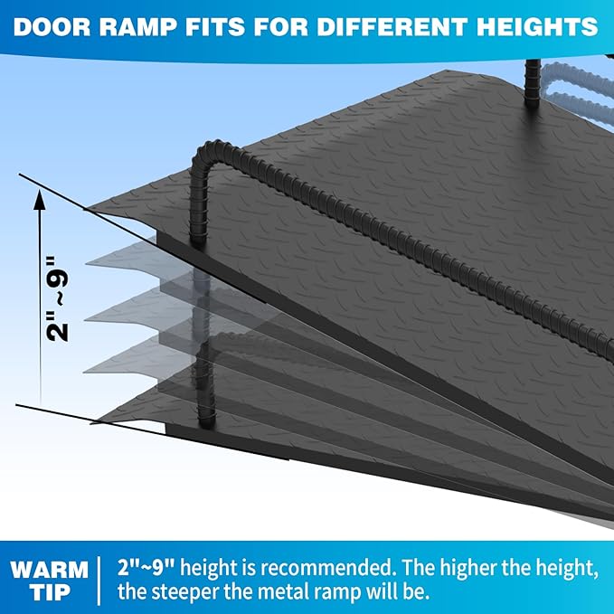 Door Threshold Ramp with Detachable Handles Fits for 2.0" to 9.0" Rise, Wheelchair Doorway Ramp for Scooters/Elderly/Walkers/Stairs(800 LBs Loading, 33.5" L*31.5" W, Alloy Iron, 37.5 LBs)