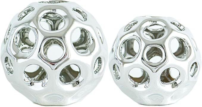Silver Knot Orbs Decorative Objects, Modern Geometric Balls Centerpieces, Orb Knick Knacks Home Decor, Ceramic Coffee Table Sculptures for Living Room, Bedroom, Office Desktop, Bookshelf (Silver)