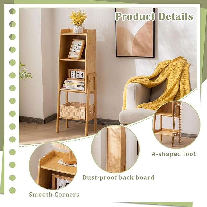 3 Tier Bamboo Bookcase, Classical Modern Bookshelf, Dispaly Shelves, Bamboo Wood Organizer Book Shelf for Living Room Home Office-Natural, Medium