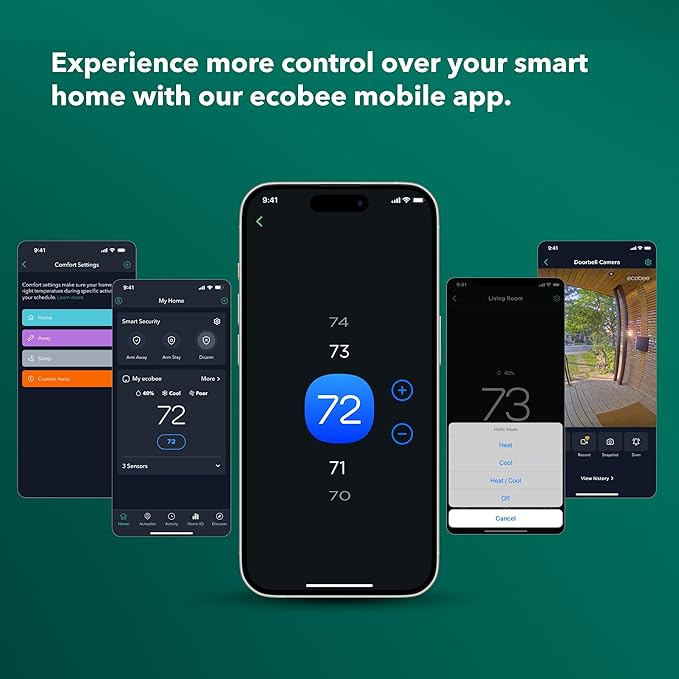 ecobee Smart Thermostat Premium with Smart Sensor and Air Quality Monitor - Programmable Wifi Thermostat - Works with Siri, Alexa, Google Assistant, Black