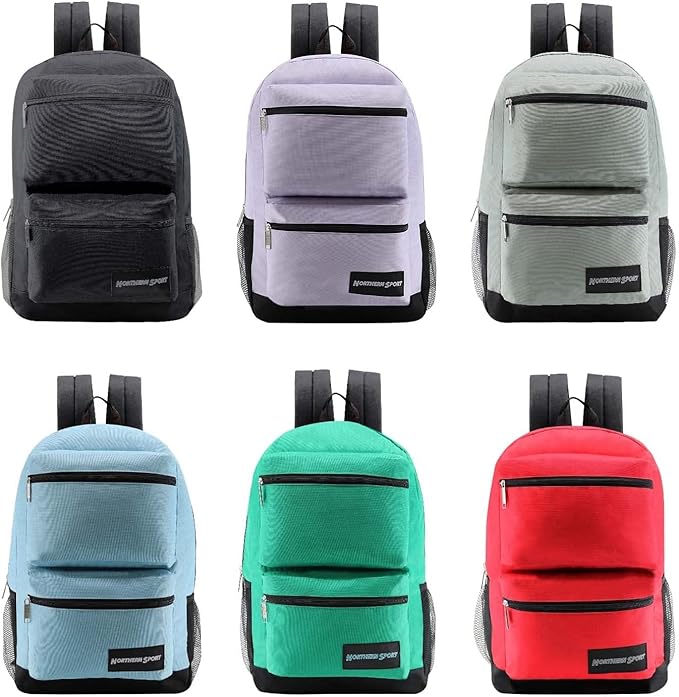 12-Pack 19” Sport Backpacks with 18 Piece School Supplies Kits - Pens, Pencils, Crayons - Bulk Bundle for Elementary, Middle, and High School Students, 6 Assorted Styles