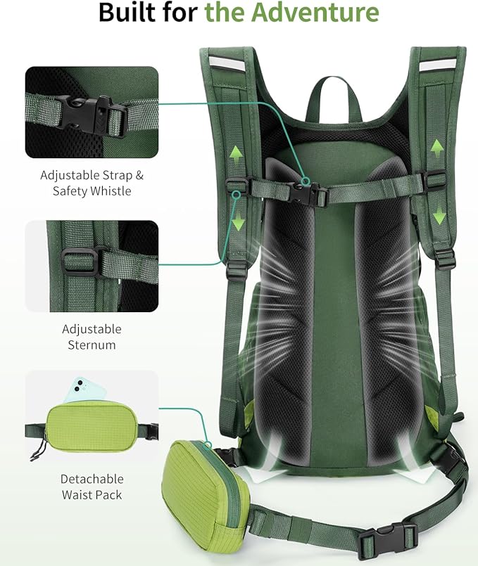 ECOHUB Hydration Backpack for Men Women, 20L Lightweight Hiking Daypack Cycling Backpack with 2L Water Bladder, Insulated Hydration Pack with Waist Pack