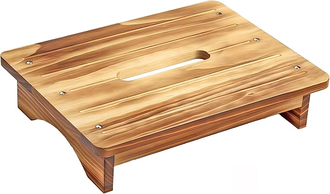 Wooden Step Stool for Adults, 3.5" Portable Wood Step for Kids, Heavy Duty One Step Bedside Stool with 550 Lbs Load Capacity, Non-Slip White Foot Stool for Kitchen Bathroom