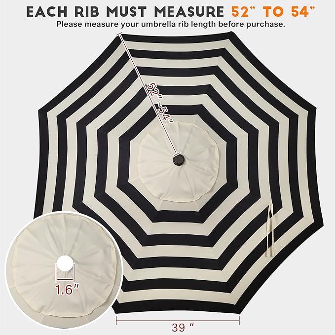 Blissun 9ft Patio Umbrella Replacement Canopy, Market Umbrella Top, Outdoor Table Umbrella Canopy for 8 Ribs, Canopy Only